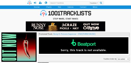 Скриншот настольной версии сайта 1001tracklists.com