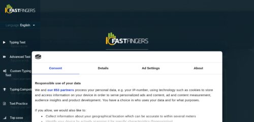 Скриншот настольной версии сайта 10fastfingers.com