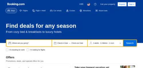 Скриншот настольной версии сайта booking.com