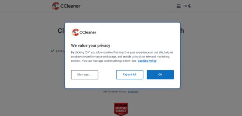 Скриншот настольной версии сайта ccleaner.com