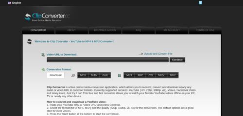 Скриншот настольной версии сайта clipconverter.cc