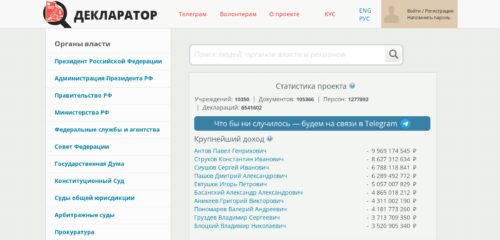 Скриншот настольной версии сайта declarator.org