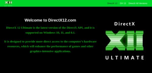 Скриншот настольной версии сайта directx12.com
