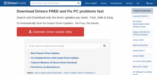 Скриншот настольной версии сайта driverguide.com