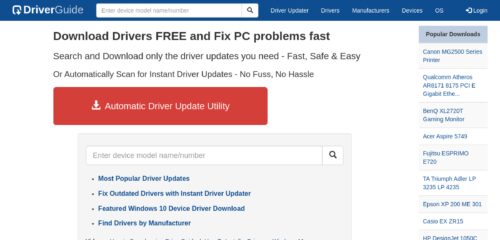 Скриншот настольной версии сайта driverguide.com