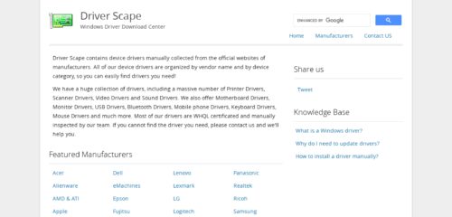 Скриншот настольной версии сайта driverscape.com