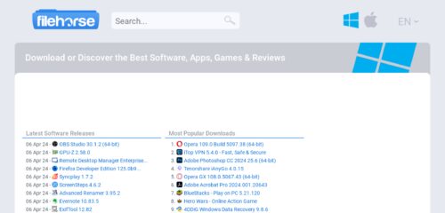 Скриншот настольной версии сайта filehorse.com