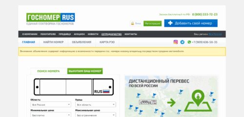 Скриншот настольной версии сайта gosnomerus.com