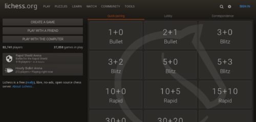 Скриншот настольной версии сайта lichess.org