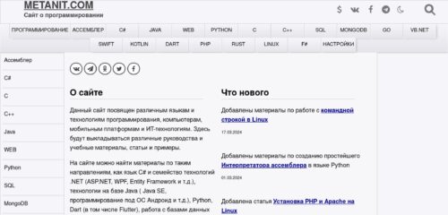 Скриншот настольной версии сайта metanit.com