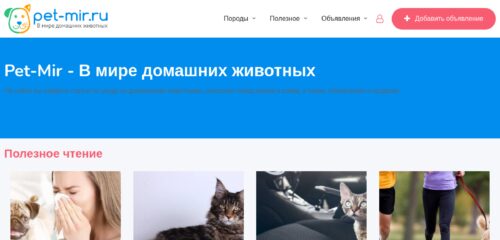 Скриншот настольной версии сайта pet-mir.ru