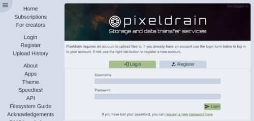 Скриншот настольной версии сайта pixeldrain.com