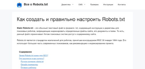 Скриншот настольной версии сайта robotstxt.ru