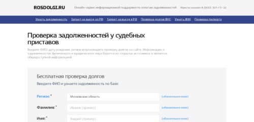 Скриншот настольной версии сайта rosdolgi.ru