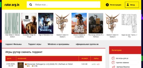 Скриншот настольной версии сайта rutor.org.in