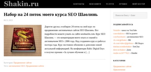Скриншот настольной версии сайта shakin.ru