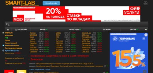 Скриншот настольной версии сайта smart-lab.ru