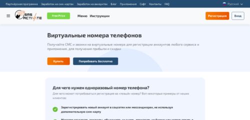 Скриншот настольной версии сайта sms-activate.org