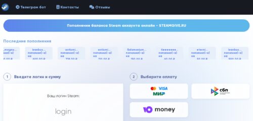 Скриншот настольной версии сайта steamgive.ru