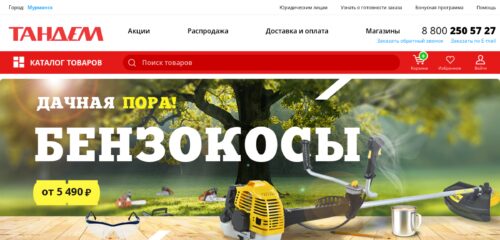 Скриншот настольной версии сайта tandemtools.ru