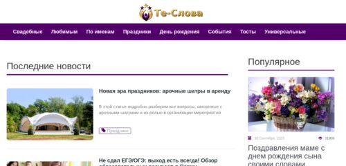 Скриншот настольной версии сайта te-slova.ru