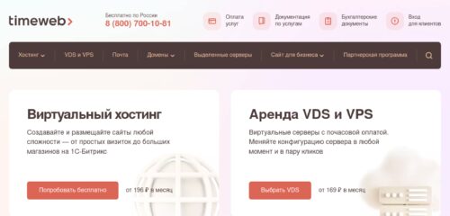 Скриншот настольной версии сайта timeweb.com