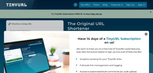 Скриншот настольной версии сайта tinyurl.com