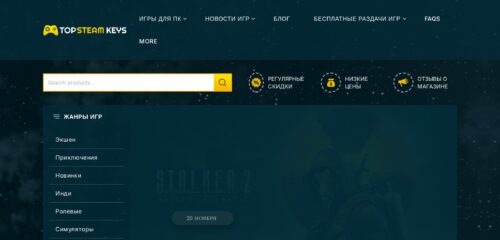 Скриншот настольной версии сайта topsteamkeys.net