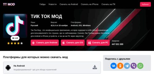 Скриншот настольной версии сайта ttmod.ru