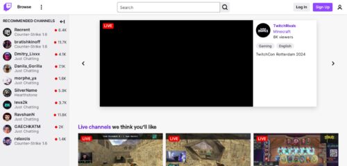 Скриншот настольной версии сайта twitch.tv