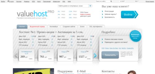 Скриншот настольной версии сайта valuehost.ru