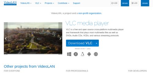 Скриншот настольной версии сайта videolan.org