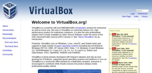 Скриншот настольной версии сайта virtualbox.org