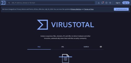 Скриншот настольной версии сайта virustotal.com