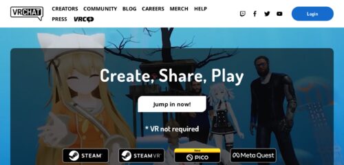 Скриншот настольной версии сайта vrchat.com