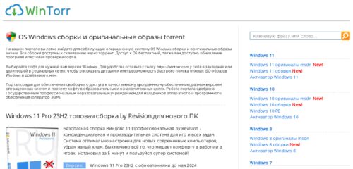 Скриншот настольной версии сайта wintorr.com